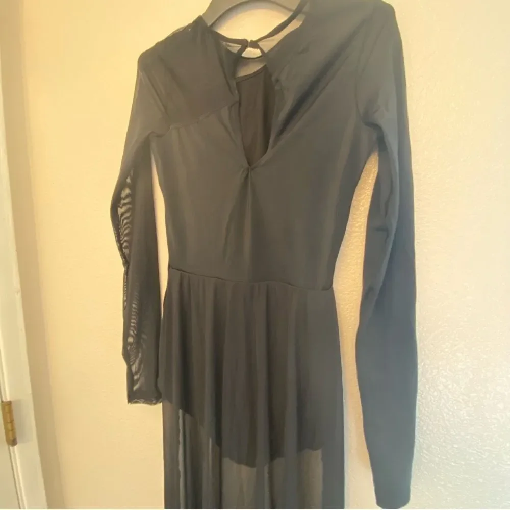 Weissman Balera dance costume black maxi dress long sleeve 14423 MA Medium adult
